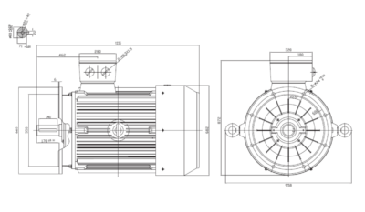 Motor trifazat 110kW 1500rpm ax 80mm IEC315 – flanșă mare B5 Dimensiuni motor trifazat 110kW 1500rpm 4 poli ax 80mm IEC315 cu flanșă mare B5