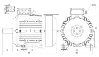Motor trifazat 7.5kW 3000 RPM ax 38 mm IEC 132 - talpă B3 Dimensiuni motor trifazat 7.5kW 3000 RPM 2 poli ax 38 mm IEC 132 cu talpă B3