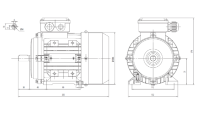 Dimensiuni montaj motor trifazat 0.25kW 1000rpm 71 B3 ax 14mm IE2 Dimensiuni motor trifazat 0.25kW 1000rpm 71 ax 14mm B3 IE2