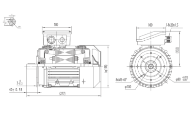 Dimensiuni montaj motor trifazat 0.37kW 1000rpm 80 B14 ax 19mm IE2 Dimensiuni motor trifazat 0.37kW 1000rpm 80 ax 19mm B14 IE2