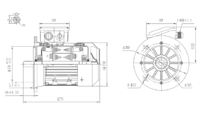 Dimensiuni montaj motor trifazat 0.37kW 1000rpm 80 B5 ax 19mm IE2 Dimensiuni motor trifazat 0.37kW 1000rpm 80 ax 19mm B5 IE2