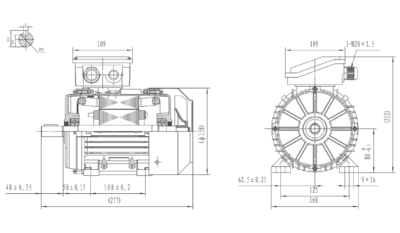 Dimensiuni montaj motor trifazat 0.55kW 1000rpm 80 B3 ax 19mm IE2 Dimensiuni motor trifazat 0.55kW 1000rpm 80 ax 19mm B3 IE2
