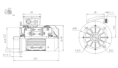 Dimensiuni montaj motor trifazat 0.55kW 1000rpm 80 B5 ax 19mm IE2 Dimensiuni motor trifazat 0.55kW 1000rpm 80 ax 19mm B5 IE2