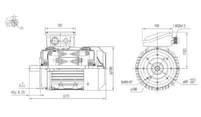 Dimensiuni montaj motor trifazat 0.75kW 1000rpm 80 B14 ax 19mm Dimensiuni motor trifazat 0.75kW 1000rpm 80 ax 19mm B14