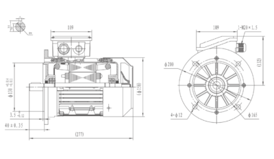 Dimensiuni montaj motor trifazat 0.75kW 1000rpm 80 B5 ax 19mm Dimensiuni motor trifazat 0.75kW 1000rpm 80 ax 19mm B5