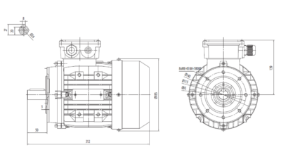 Dimensiuni montaj motor trifazat 0.75kW 1000rpm 90 B14 ax 24mm IE2 Dimensiuni motor trifazat 0.75kW 1000rpm 90 ax 24mm B14 IE2