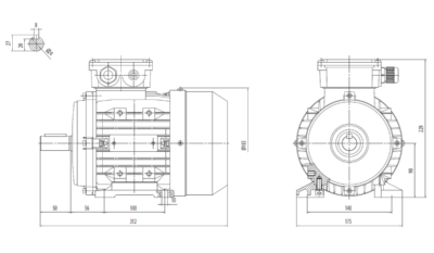 Dimensiuni montaj motor trifazat 0.75kW 1000rpm 90 B3 ax 24mm IE2 Dimensiuni motor trifazat 0.75kW 1000rpm 90 ax 24mm B3 IE2