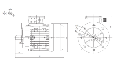 Dimensiuni montaj motor trifazat 0.75kW 1000rpm 90 B5 ax 24mm IE2 Dimensiuni motor trifazat 0.75kW 1000rpm 90 ax 24mm B5 IE2