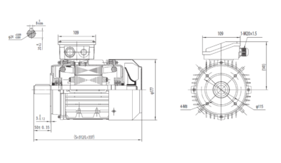 Dimensiuni montaj motor trifazat 1.5kW 1000rpm 90 B14 ax 24mm Dimensiuni motor trifazat 1.5kW 1000rpm 90 ax 24mm B14