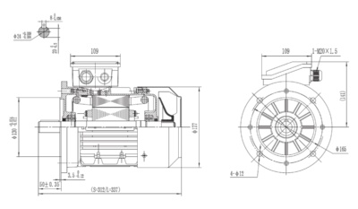 Dimensiuni montaj motor trifazat 1.5kW 1000rpm 90 B5 ax 24mm Dimensiuni motor trifazat 1.5kW 1000rpm 90 ax 24mm B5