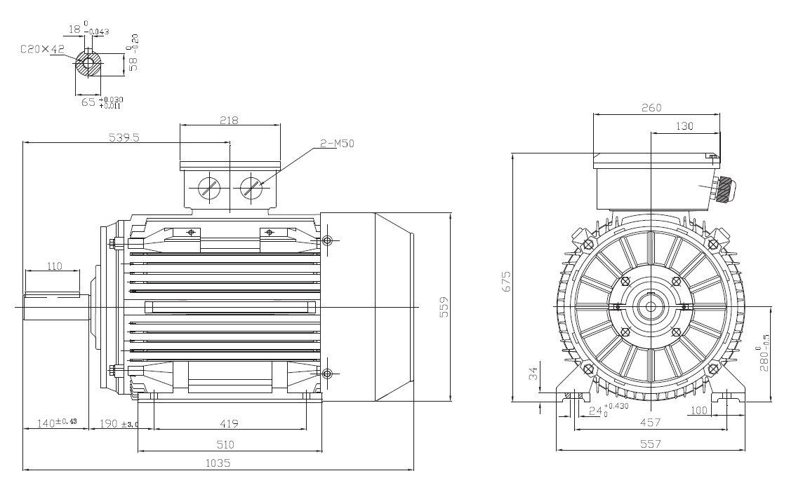 Dimensiuni Motor electric trifazat 110kw 3000rpm 280 B3 ax 65 mm Dimensiuni Motor electric trifazat 110kw 3000rpm 280 B3 cu talpa ax de 65 mm
