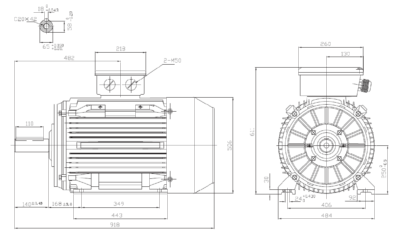 Motor electric trifazat 30kW 750rpm ax 65mm IEC 250 - talpă B3 Dimensiuni motor electric trifazat 30kW 750rpm 8 poli ax 65mm IEC 250 cu talpă B3