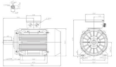 Motor electric trifazat 37kW 750rpm ax 75mm IEC 280 - talpă B3 Dimensiuni motor electric trifazat 37kW 750rpm 8 poli ax 75mm IEC 280 cu talpă B3