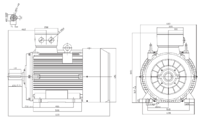 Motor electric trifazat 55kW 750rpm ax 80mm IEC 315 - talpă B3 Dimensiuni motor electric trifazat 55kW 750rpm 8 poli ax 80mm IEC 315 cu talpă B3