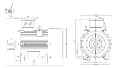 Motor electric trifazat 75kW 1000rpm ax 80mm IEC 315 - talpă B3 Dimensiuni motor electric trifazat 75kW 1000rpm 6 poli ax 80mm IEC 315 cu talpă B3