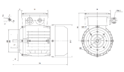 Motor trifazat 0.09kW 1400rpm ax 9mm IEC 56 - flanșă B14 Dimensiuni motor trifazat 0.09kW 1400rpm 4 poli ax 9mm IEC 56 cu flanșă B14