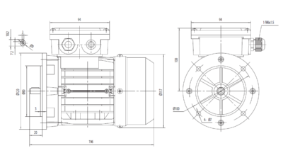 Motor trifazat 0.09kW 1400rpm ax 9mm IEC 56 - flanșă B5 Dimensiuni motor trifazat 0.09kW 1400rpm 4 poli ax 9mm IEC 56 cu flanșă B5