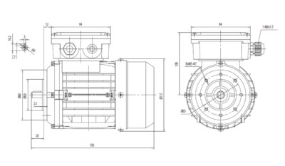 Dimensiuni montaj motor trifazat 0.09kW 3000rpm IEC56 B14 ax 9mm Dimensiuni motor trifazat 0.09kW 3000rpm IEC56 ax 9mm B14