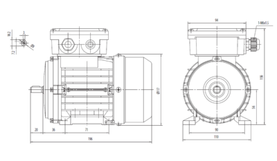 Dimensiuni motor trifazat 0.09kW 3000rpm 56 ax 9mm B3