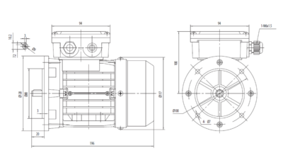 Dimensiuni montaj motor trifazat 0.09kW 3000rpm IEC56 B5 ax 9mm Dimensiuni motor trifazat 0.09kW 3000rpm IEC56 ax 9mm B5