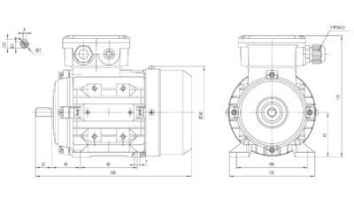 Motor trifazat 0.12kW 1400rpm ax 11mm IEC 63 - talpă B3 Dimensiuni motor trifazat 0.12kW 1400rpm 4 poli ax 11mm IEC 63 cu talpă B3