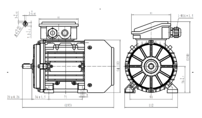Dimensiuni Motor Electric Trifazat 0.12kW 1400RPM Ax 9mm - talpă B3 Dimensiuni motor trifazat 0.12kW 1400rpm 4 poli ax 9mm IEC 56 cu talpă B3