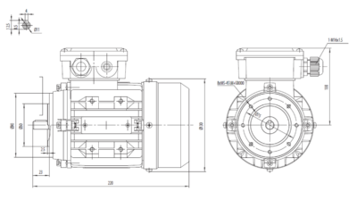 Motor trifazat 0.12kW 1500rpm ax 11mm IEC63 – flanșă mică B14 Dimensiuni motor trifazat 0.12kW 1500rpm 4 poli ax 11mm IEC63 cu flanșă mică B14