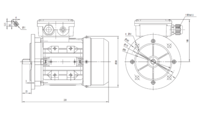Dimensiuni Motor Electric Trifazat 0.12kW 1500RPM Ax 11mm – flanșă mare B5 Dimensiuni motor trifazat 0.12kW 1500rpm 4 poli ax 11mm IEC63 cu flanșă mare B5