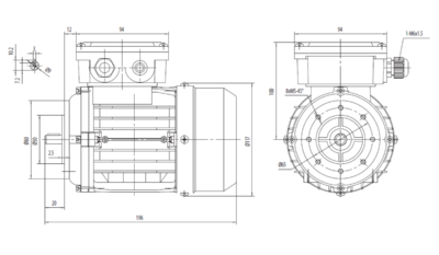 Motor trifazat 0.12kW 1500rpm ax 9mm IEC56 – flanșă mică B14 Dimensiuni motor trifazat 0.12kW 1500rpm 4 poli ax 9mm IEC56 cu flanșă mică B14