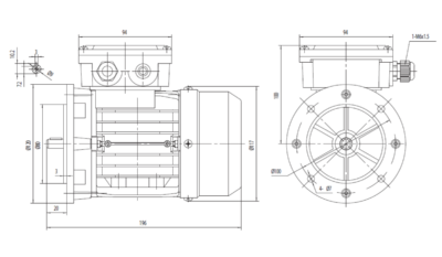 Dimensiuni Motor Electric Trifazat 0.12kW 1500RPM Ax 9mm – flanșă mare B5 Dimensiuni motor trifazat 0.12kW 1500rpm 4 poli ax 9mm IEC56 cu flanșă mare B5