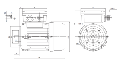 Dimensiuni montaj motor trifazat 0.12kW 3000rpm IEC56 B14 ax 9mm Dimensiuni motor trifazat 0.12kW 3000rpm IEC56 ax 9mm B14