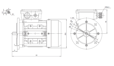 Dimensiuni Motor Electric Trifazat 0.18kW 1500RPM Ax 11mm – flanșă mare B5 Dimensiuni motor trifazat 0.18kW 1500rpm 4 poli ax 11mm IEC63 cu flanșă mare B5