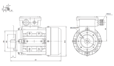 Dimensiuni montaj motor trifazat 0.12kW 3000rpm IEC56 B14 ax 9mm Dimensiuni motor trifazat 0.18kW 3000rpm IEC63 ax 11mm B14