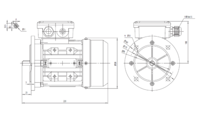 Dimensiuni montaj motor trifazat 0.18kW 3000rpm IEC63 B5 ax 11mm Dimensiuni motor trifazat 0.18kW 3000rpm IEC63 ax 11mm B5