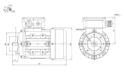 Motor trifazat 0.25kW 1500rpm ax 11mm IEC63 – flanșă mică B14 Dimensiuni motor trifazat 0.25kW 1500rpm 4 poli ax 11mm IEC63 cu flanșă mică B14