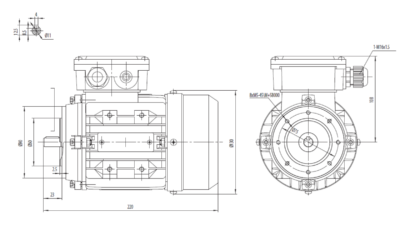 Dimensiuni montaj motor trifazat 0.25kW 3000rpm IEC63 B14 ax 11mm Dimensiuni motor trifazat 0.25kW 3000rpm IEC63 ax 11mm B14