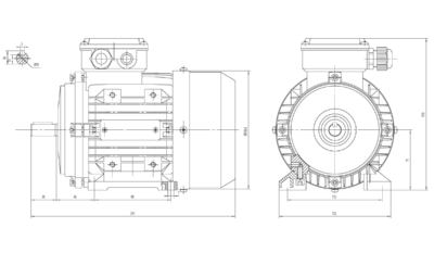 Motor trifazat 0.37kW 1400rpm ax 14mm IEC 71 - talpă B3 Dimensiuni motor trifazat 0.37kW 1400rpm 4 poli ax 14mm IEC 71 cu talpă B3