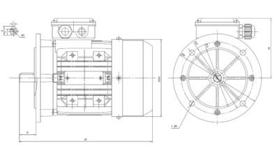 Dimensiuni montaj motor trifazat 0.37kW 3000rpm IEC71 B5 ax 14mm Dimensiuni motor trifazat 0.37kW 3000rpm IEC71 ax 14mm B5