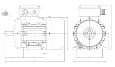 Motor trifazat 0.55kW 1400rpm ax 19mm IEC 80 - talpă B3 Dimensiuni motor trifazat 0.55kW 1400rpm 4 poli ax 19mm IEC 80 cu talpă B3