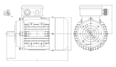 Motor trifazat 0.55kW 1500rpm ax 19mm IEC80 – flanșă mică B14 Dimensiuni motor trifazat 0.55kW 1500rpm 4 poli ax 19mm IEC80 cu flanșă mică B14