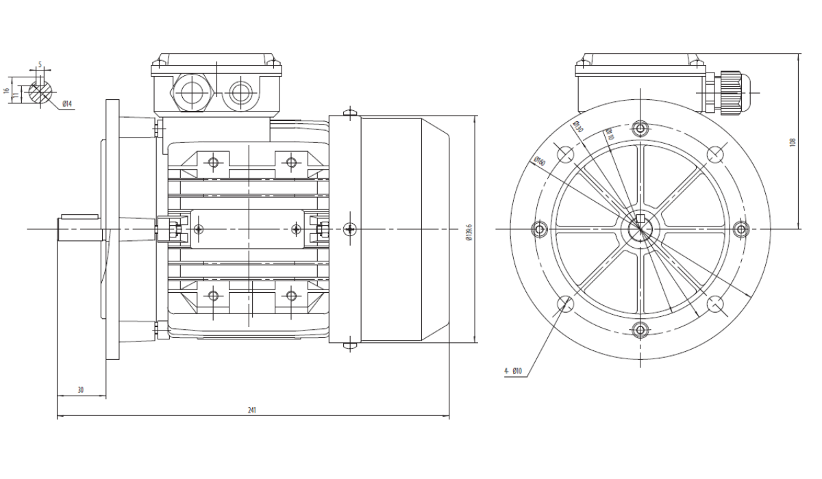 Dimensiuni Motor trifazat 0.55kW 3000rpm Ax 14mm IEC71 B5 Motor electric trifazat 0.55kw 3000rpm 71 B5 - Dimensiuni Motor trifazat 0.55kW 3000rpm Ax 14mm IEC71 B5