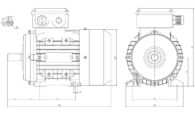 Motor trifazat 0.75kW 1400rpm ax 19mm IEC 80 - talpă B3 Dimensiuni motor trifazat 0.75kW 1400rpm 4 poli ax 19mm IEC 80 cu talpă B3
