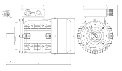 Motor trifazat 0.75kW 1500rpm ax 19mm IEC80 – flanșă mică B14 Dimensiuni motor trifazat 0.75kW 1500rpm 4 poli ax 19mm IEC80 cu flanșă mică B14