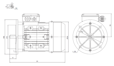 Dimensiuni montaj motor trifazat 0.75kW 3000rpm IEC71 B5 ax 14mm Dimensiuni motor trifazat 0.75kW 3000rpm IEC71 ax 14mm B5