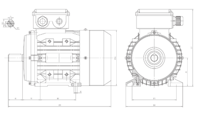 Motor trifazat 1.1kW 1400rpm ax 19mm IEC 80 - talpă B3 Dimensiuni motor trifazat 1.1kW 1400rpm 4 poli ax 19mm IEC 80 cu talpă B3