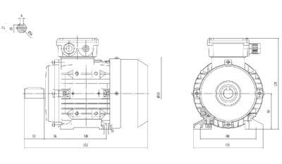 Motor trifazat 1.1kW 1400rpm ax 19mm IEC 90 - talpă B3 Dimensiuni motor trifazat 1.1kW 1400rpm 4 poli ax 19mm IEC 90 cu talpă B3
