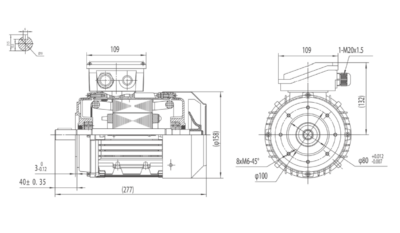 Motor trifazat 1.1kW 1500rpm ax 19mm IEC80 – flanșă mică B14 Dimensiuni motor trifazat 1.1kW 1500rpm 4 poli ax 19mm IEC80 cu flanșă mică B14