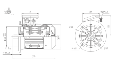 Motor trifazat 1.1kW 1500rpm ax 19mm IEC80 – flanșă mare B5 Dimensiuni motor trifazat 1.1kW 1500rpm 4 poli ax 19mm IEC80 cu flanșă mare B5