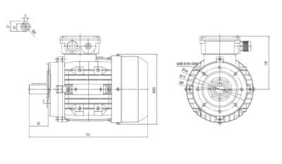 Motor trifazat 1.1kW 1500rpm ax 24mm IEC90 – flanșă mică B14 Dimensiuni motor trifazat 1.1kW 1500rpm 4 poli ax 24mm IEC90 cu flanșă mică B14