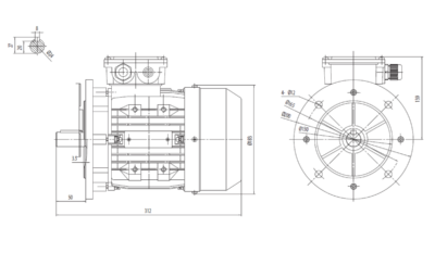 Motor trifazat 1.1kW 1500rpm ax 24mm IEC90 – flanșă mare B5 Dimensiuni motor trifazat 1.1kW 1500rpm 4 poli ax 24mm IEC90 cu flanșă mare B5